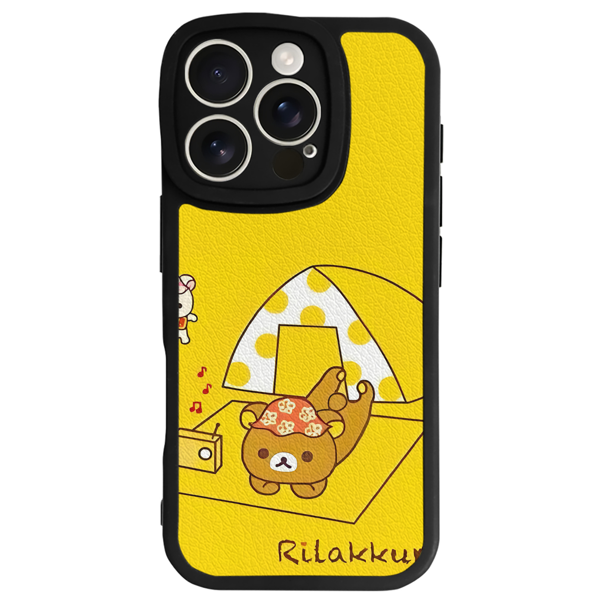 （画像用） リラックマ リラックマ キイロイトリ Rilakkuma Korilakkuma Kiiroitori 【iPhone 16シリーズ対応】シリコンスマホケース（レザー調） 材質：シリコン